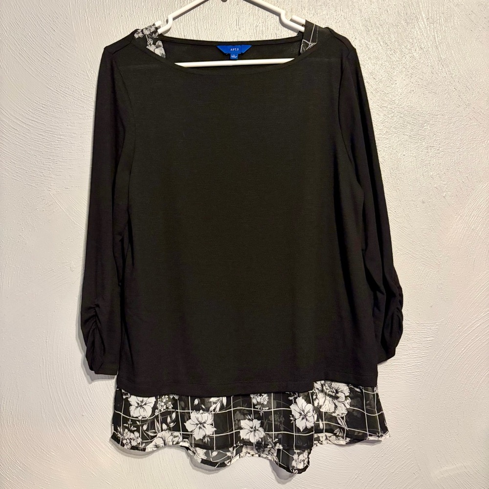 Apt. 9 Black & White 3/4 Sleeves Tunic Blouse (L)